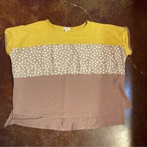 Ladies Umgee Mustard Brown Waffle Blouse